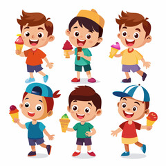 3D Kid Eating Ice Cream Icon on White Background - Fun Childhood Treat in EPS Format