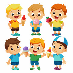 3D Kid Eating Ice Cream Icon on White Background - Fun Childhood Treat in EPS Format