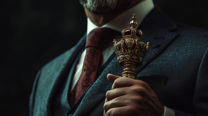 A King Honors a Businessman by Placing His Scepter on the Shoulder During a Ceremonial Event in a Regal Setting