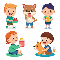 3D Child Feeding a Pet on White Background - Charming EPS Design