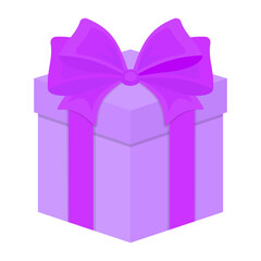 Gift box with ribbon. Color vector illustration in cartoon flat style. PNG with transparent background.