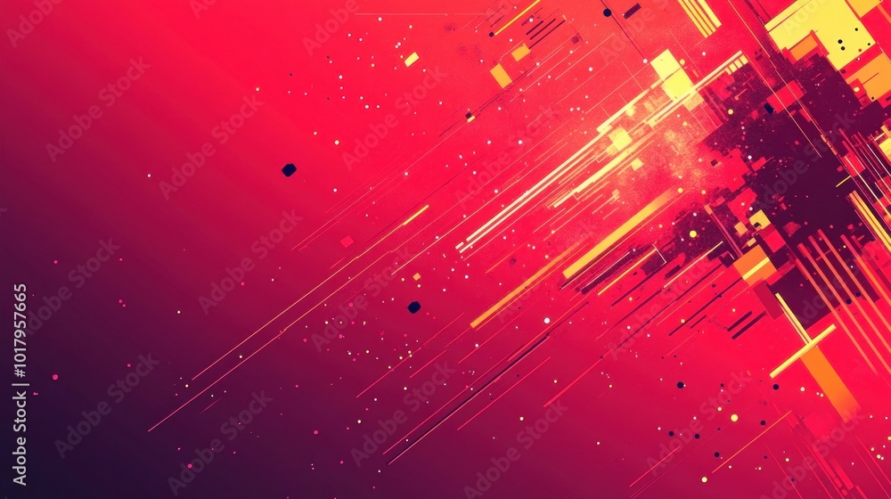 Poster dynamic abstract background with vibrant red and yellow lines and shapes for creative projects