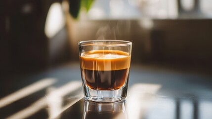 The Steaming Espresso in Glass
