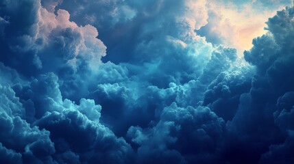 Naklejka premium Bright blue sky filled with fluffy clouds over a tranquil ocean during daylight