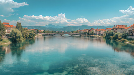 Naklejka premium Picturesque River Bridge in City Landscape.
