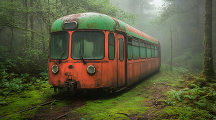 Obraz premium Abandoned Train in the Forest.