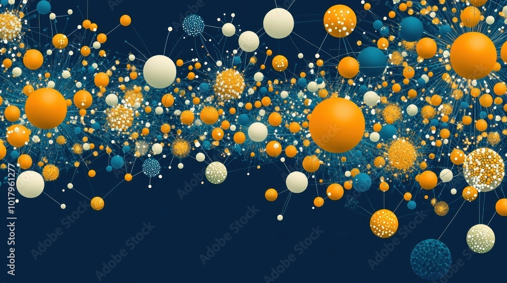 Aufkleber Abstract Network Visualization of Colorful Spheres Representing Data Connections and Interactions