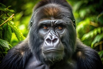 Fototapeta premium Majestic Gorilla in Natural Habitat Showcasing Strength and Intelligence in the Wild