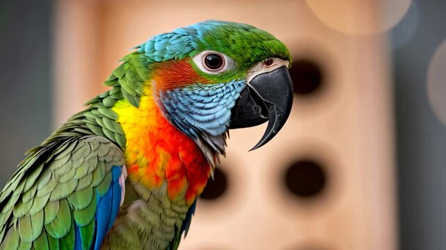 Vibrant parrot gazing curiously at the camera in a tropical setting