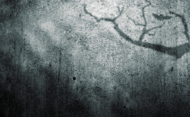 Concrete black wall with shadow and dark background. Mockup. Copy Space