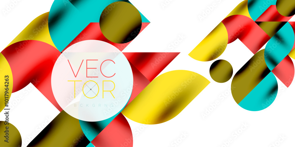 Poster Tech minimal circular shapes geometric art. Vector modern circles