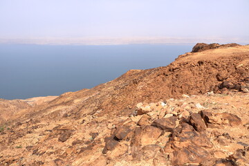Landscape of the Dead sea in Jordan from the mountains around