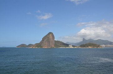 Wide panoramic view of Pão de Açúcar (Sugar Loaf) from the Santa Cruz da Barra Fortress, Niteroi, Rio de Janeiro	