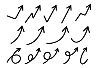 右上がりの矢印、手描きペン風シンプルイラストセット5