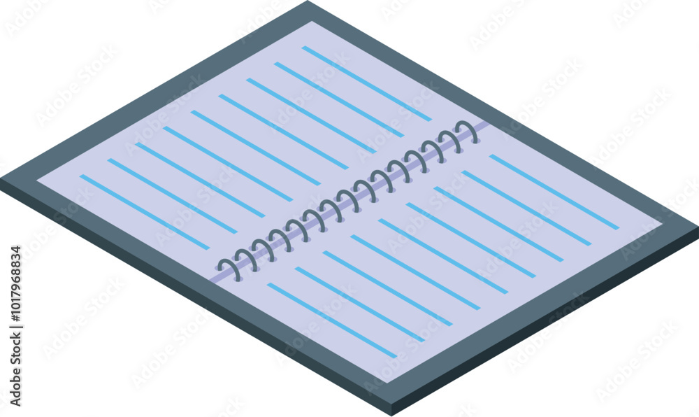 Poster open spiral notepad showing blank lined pages in isometric view, ready for your message or design