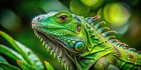 Fototapeta premium Majestic Green Iguana in Natural Habitat Showcasing Vibrant Colors and Unique Characteristics