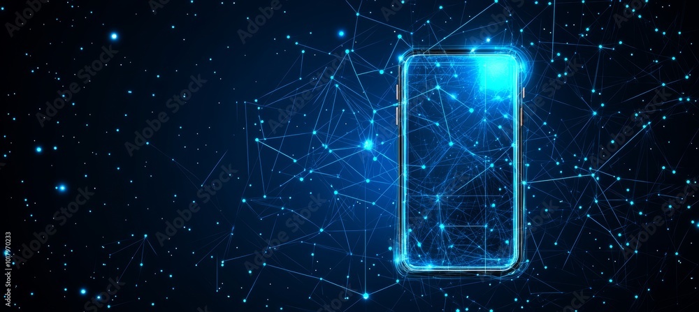 Poster smartphone with network connection, representing global communication and connectivity.
