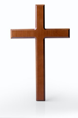 Wooden religion cross isolated over white background. Religious christian holiday. Symbol of faith in God, Christianity Feast, Easter, Good Friday, Palm Sunday