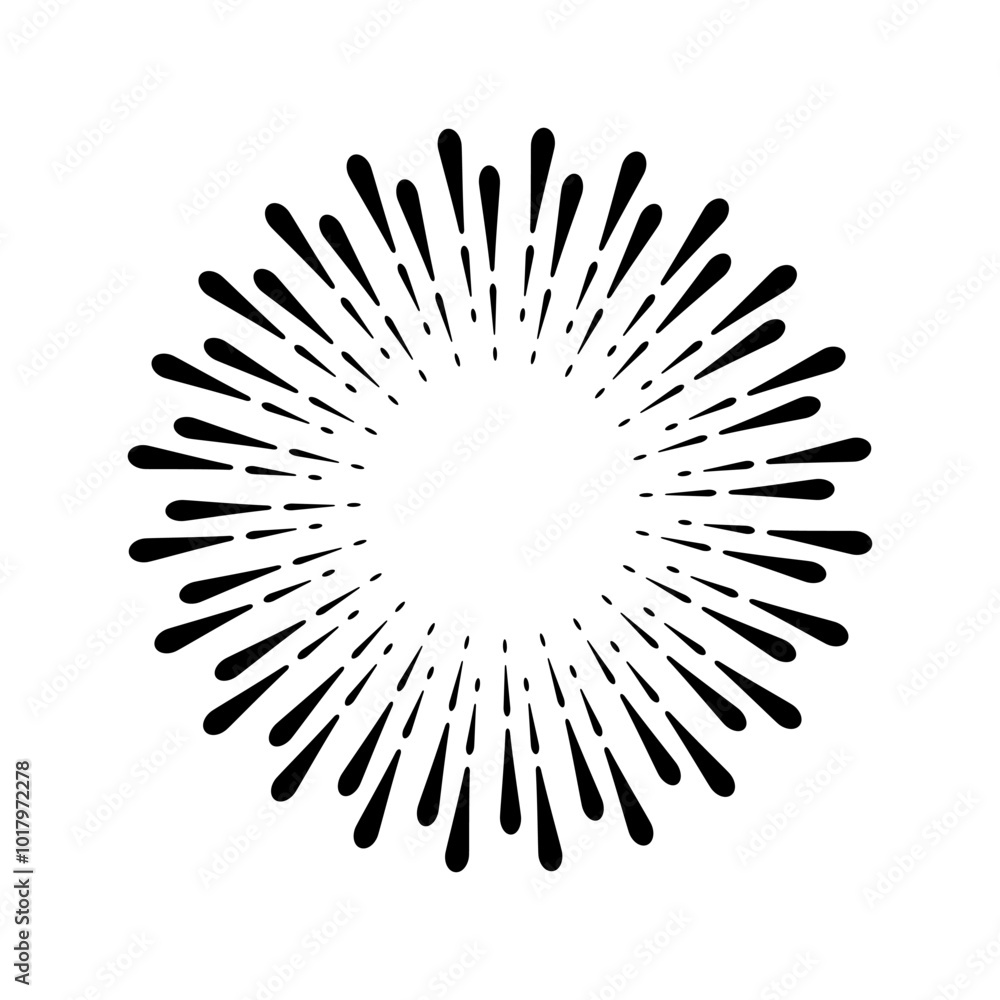 Poster sunburst firework explosion. retro hand drawn sparkle. bursting or light rays, linear drawing. vecto