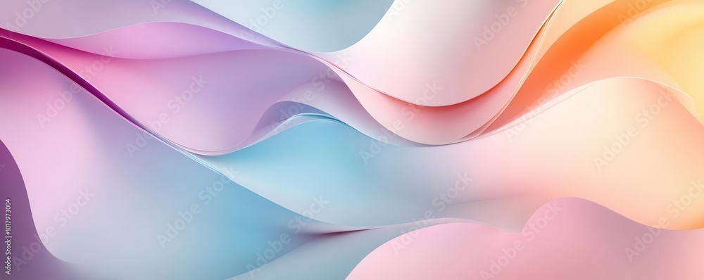Poster a harmonious blend of soft colors creating gentle waves, perfect for backgrounds or abstract art pro