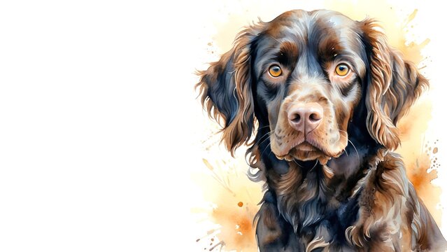 Boykin Spaniel dog, captured in a serene watercolor portrait. Drawing. Art. Illustration. Copy Space. 2