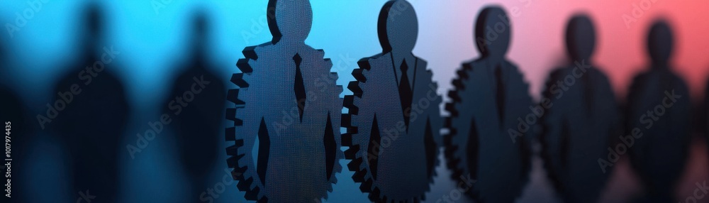 Poster the image depicts a group of silhouetted figures in a colorful backdrop, representing themes of comm