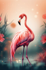 pink flamingo on the water