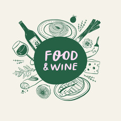 Hand drawn set of different food and drink