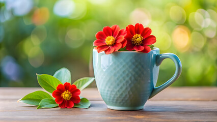 Ceramic Mug with Red Flowers. Perfect for: Mother’s Day, Valentine's Day, Garden Parties