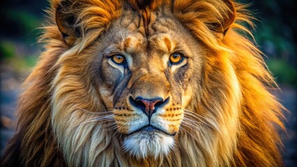Fototapeta premium Majestic Lion Head Close-Up Capturing the Raw Power and Beauty of the King of the Jungle