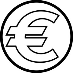 Euro currency sign icon linear design. European euro currency vector suitable for Web Page, Mobile App. Finance, European, Money, Symbol, Currency, Wealth, Banking isolated on transparent background.