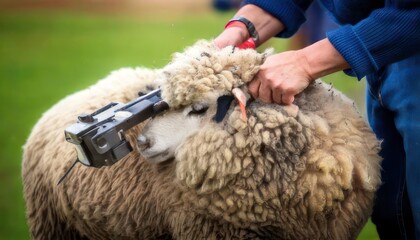 Sheep wool shearing by farmer. Shearing the wool from sheep . 