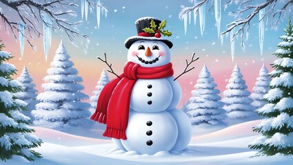 Obraz premium winter wallpaper. Snowflakes, circles and glowing elements. Frosty winter landscape in snowy forest.