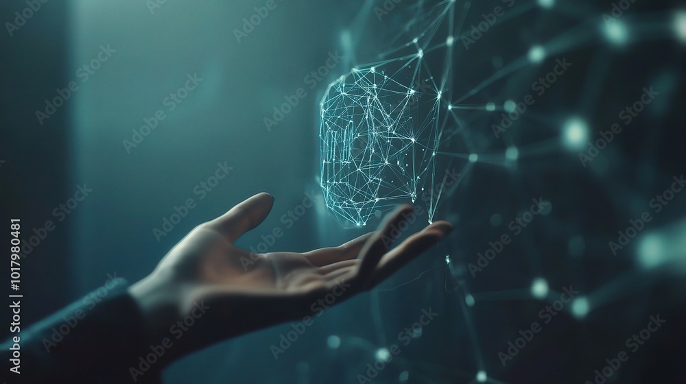 Aufkleber abstract technology concept with hand and network connection