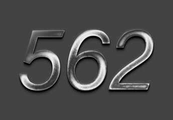 Chrome metal 3D number design of 562 on grey background.
