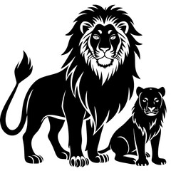 Fototapeta premium lion with family silhouette