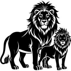Fototapeta premium lion with family silhouette