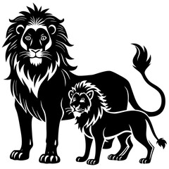 Obraz premium lion with family silhouette