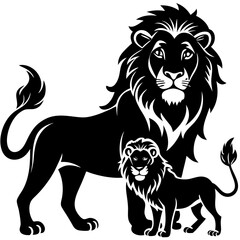 Fototapeta premium lion with family silhouette