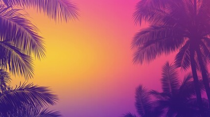 A vibrant sunset with palm trees silhouetted against colorful sky in a tropical paradise