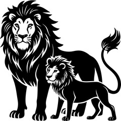 Obraz premium lion with family silhouette