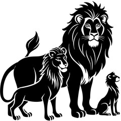 Naklejka premium lion with family silhouette