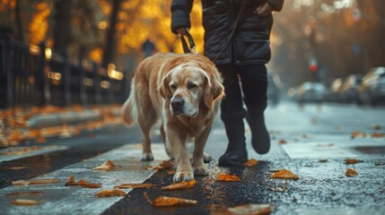 Well-Trained Guide Dog Professionally Assisting a Visually Impaired Person.