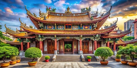 Fototapeta premium Majestic Mengjia Longshan Temple in Taipei: A Cultural and Architectural Marvel of Taiwan