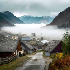 Fog in village. 