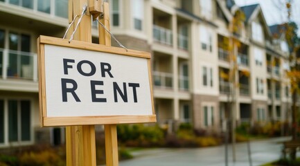 Apartment for rent sign placed near well-maintained residential building in a lively neighborhood