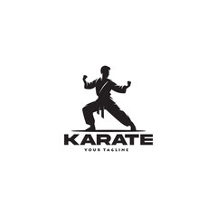 karate logo design vector illustration, karate martial arts fighter silhouette