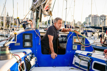 An Yacht athlete training for the competition on sea