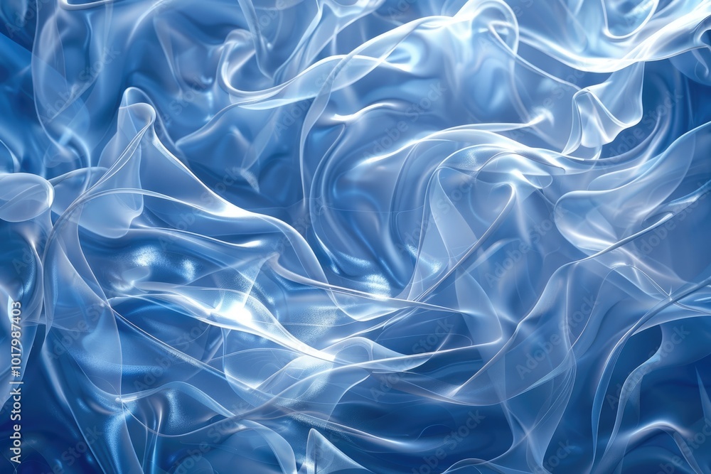 Poster abstract flowing blue silks: mesmerizing wave-like patterns with ethereal glow