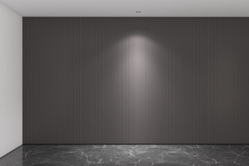 3d render of minimal design wall mock up of gray stripes panel, gray marble floor and white ceiling. Set 8 © asesidea
